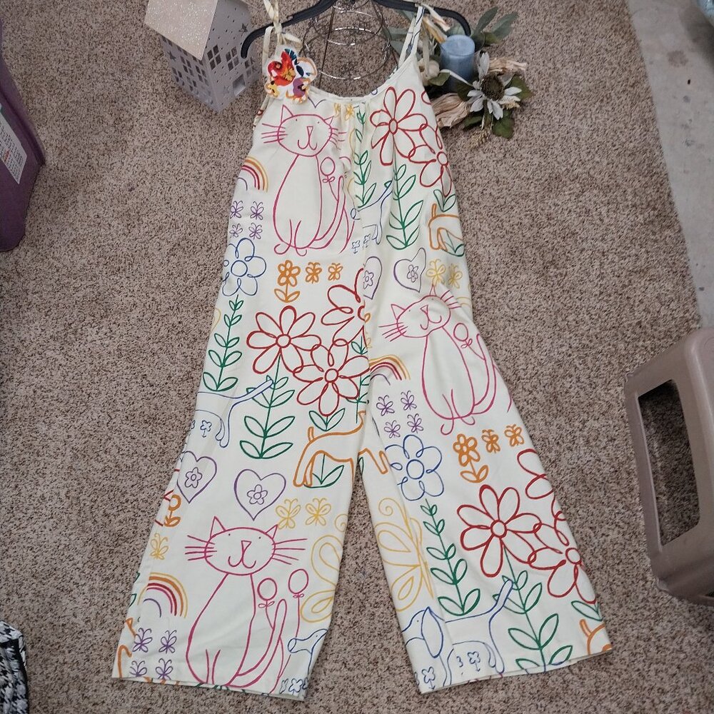 3523 Size Large Wide leg Jumpsuit In Yellow and Green Print. - Picture 1 of 4